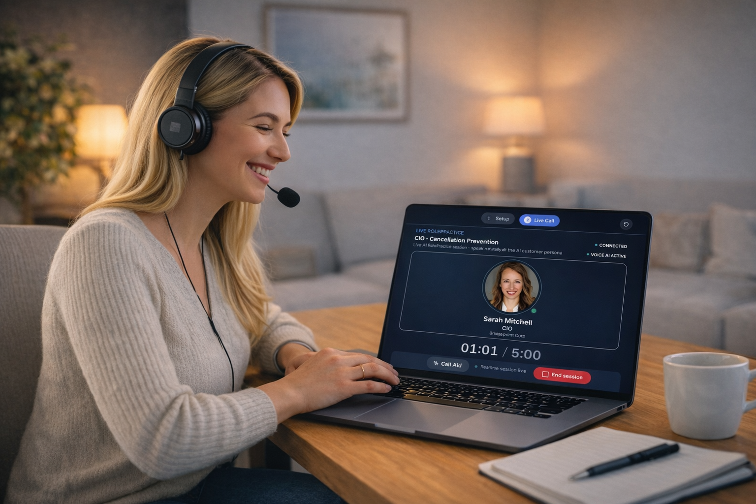 Sales professional practicing